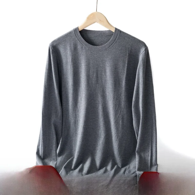 

Comfortable Soft Knitted round Neck Men's Sweater Pure Color Spring Fashionable Urban Style Long Sleeve Business Casual