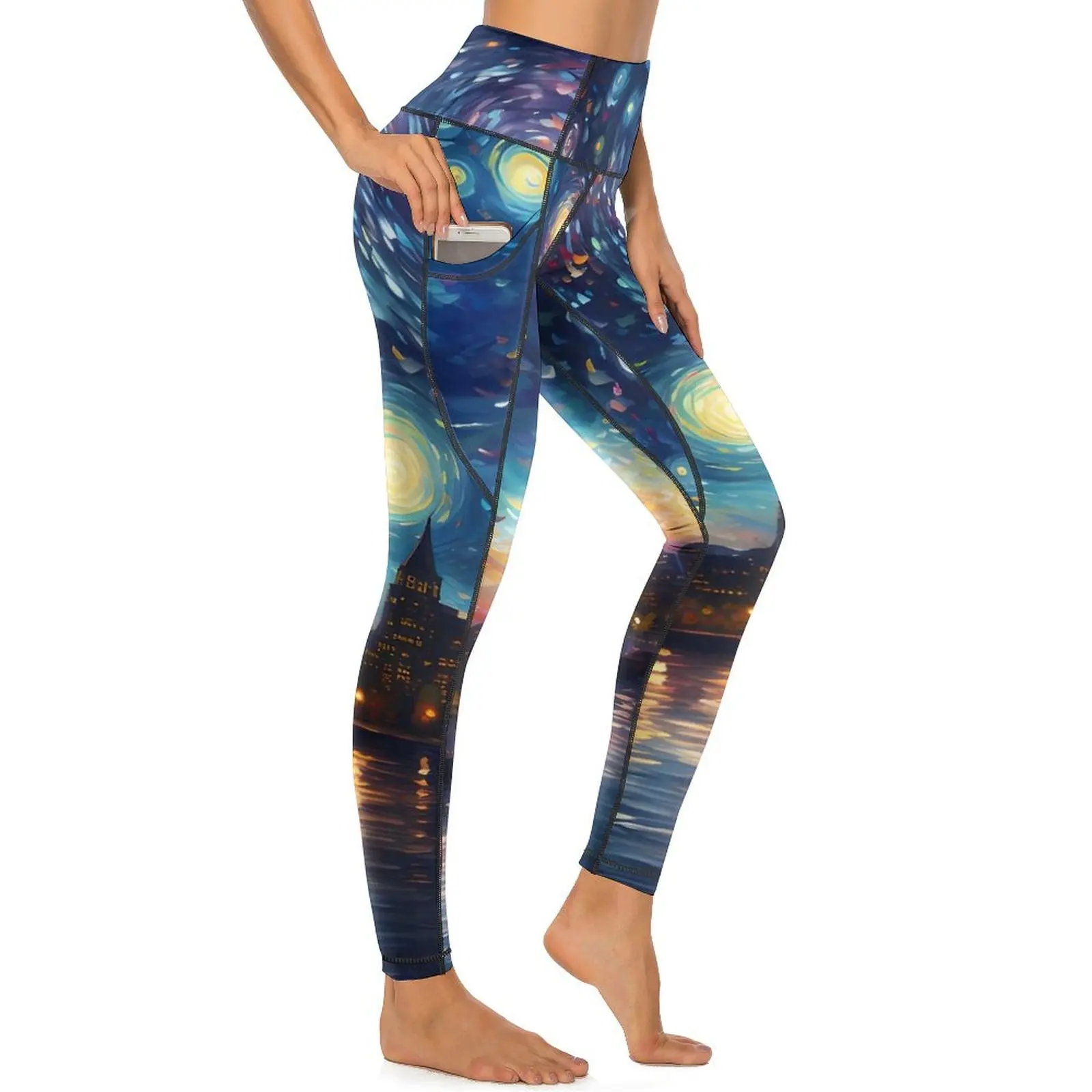 

Starry Night Print Leggings Sexy Boston Skyline Push Up Yoga Pants Stretchy Leggins Women Design Fitness Running Sports Tights