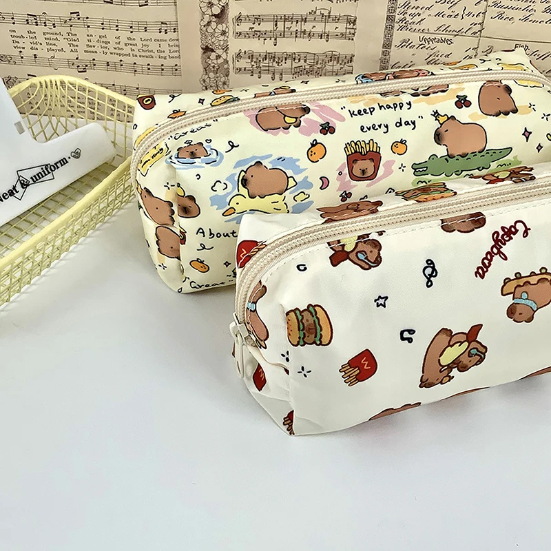 New Cute Kawaii Good-looking Capibala Pattern Print Stationery Bag Simple Pencil Case Pen Bag School Supplies Student Gift