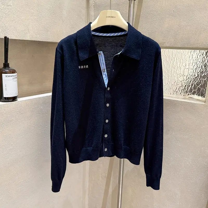 مذهل الكورية Sle Faionable سترة مشغولة من الصوف سترة المرأة أوائل الربيع إلكتروني التطريز بدوره إلى أسفل طوق زر واحد #1