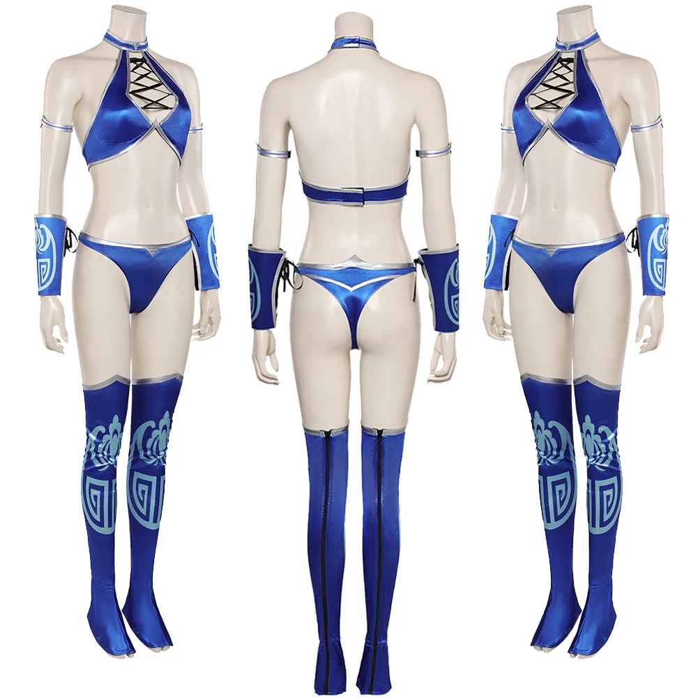 Game Mortal Kombat Disguise Costume Kitana Cosplay Fantasy Sexy Bikini Outfits Mask Women Halloween Roleplay Fantasia Clothes