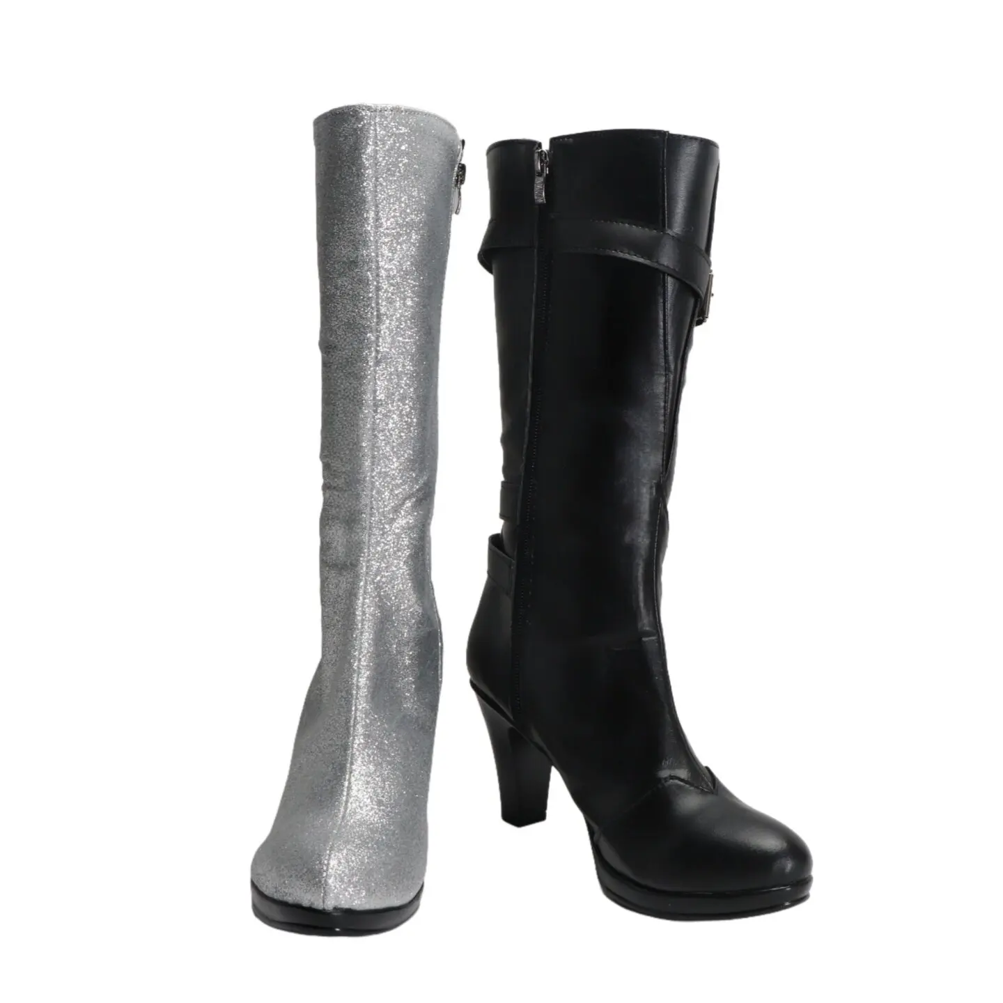 Anime Arknights Nian Cosplay Shoes Sliver Black High Heels Medium-Long PU Leather Boots For Halloween Carnival