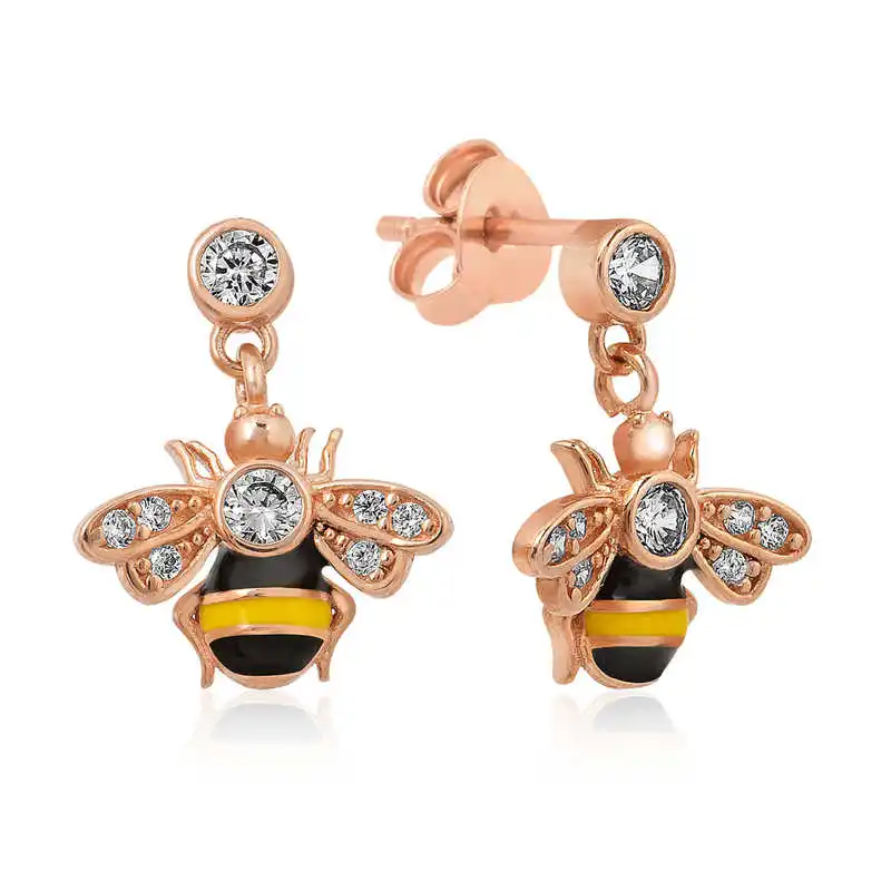 ​Silver Bee Earrings Zircon Stone 925 Sterling Women for Jewelry Wedding Party Birthday Gift - Box - Fashion - Girl - Special Days