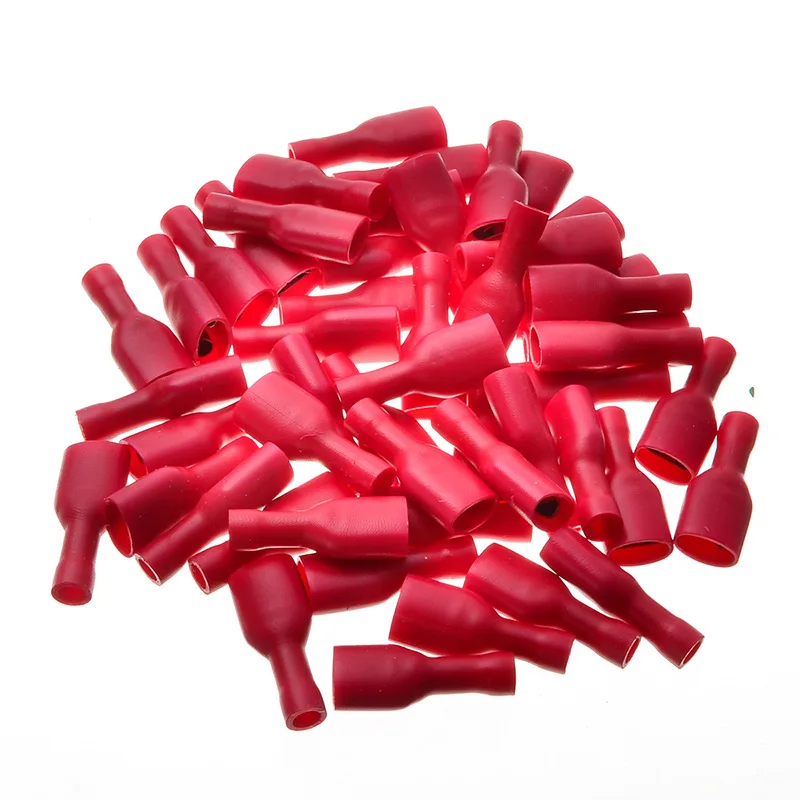 100Pcs Red Fully Insulated Blade Crimp Terminals Bag Pack, FDFD Female & MDD Male Copper Wire Connectors