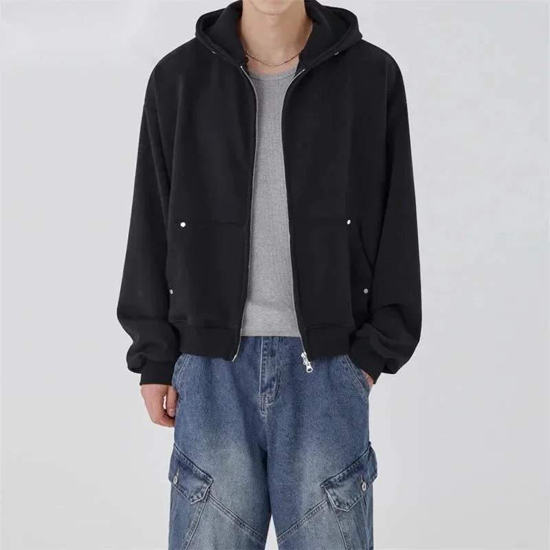 Cardigan Simple Hooded Men's Sweatshirt 2026 Spring New Loose Casual Hooded Zipper Top Korean Style Long Sleeve Top TEXT
