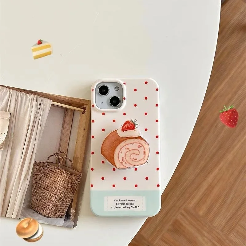 

INS Korean Cute 3D Strawberry Cake Griptok Bracket For iPhone 15 16 Lovely Universal Phone Ring Holder Support Stand Grip Tok