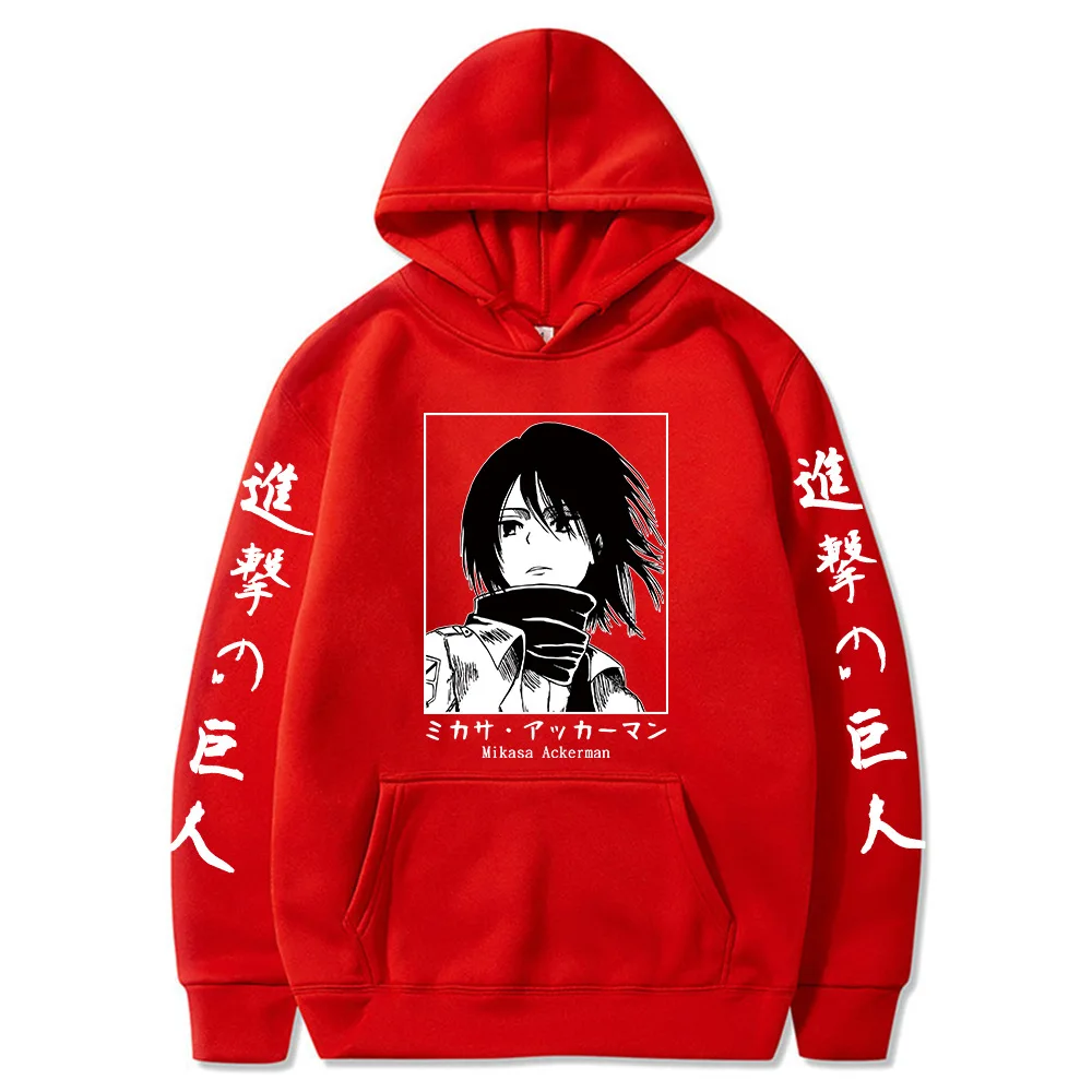Japanese Anime Mikasa Ackerman Hoodie Sweatshirt Print Unisex Streetwear Hip Hop Style Autumn Winter Fashion Hip Hop Top Clothes