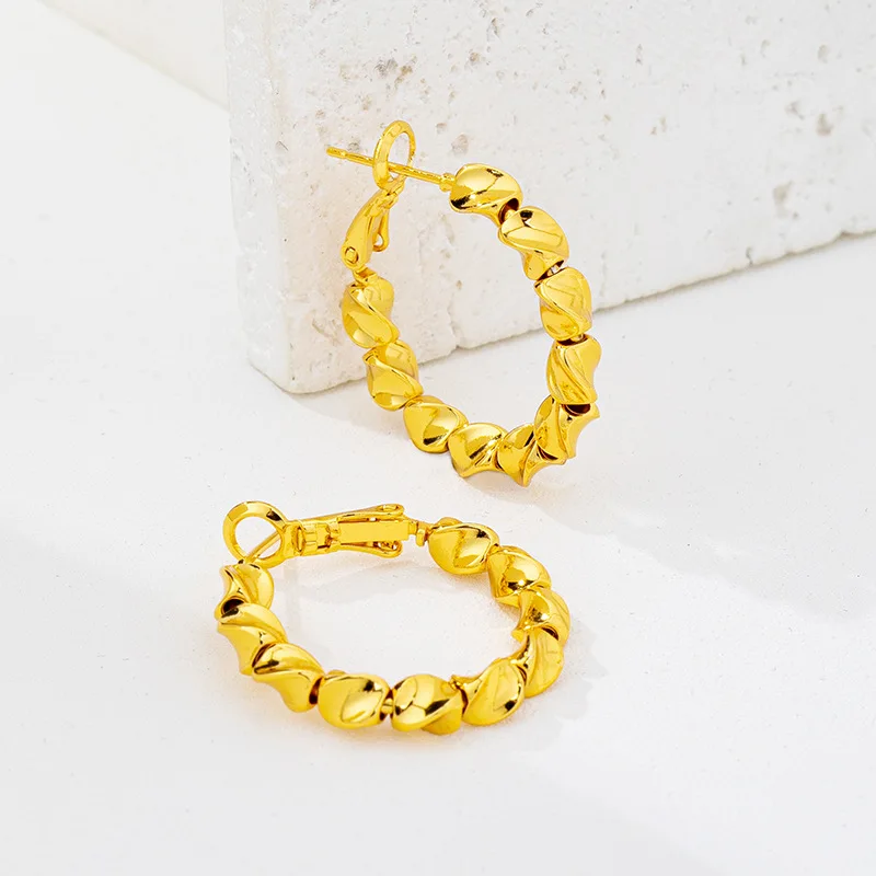

Fashion 24K Gold AU999 Twisted Bead Buckle Earring, Shining, upgrade soft and glamorous female charm