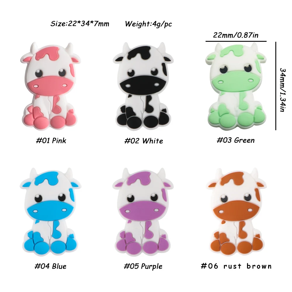 5-10Pcs Cartoon Silicone Beads Mini Animal Focus Beads Yak Cow For DIY Pacifier Chain Bracelets For Jewelry Making Accessories