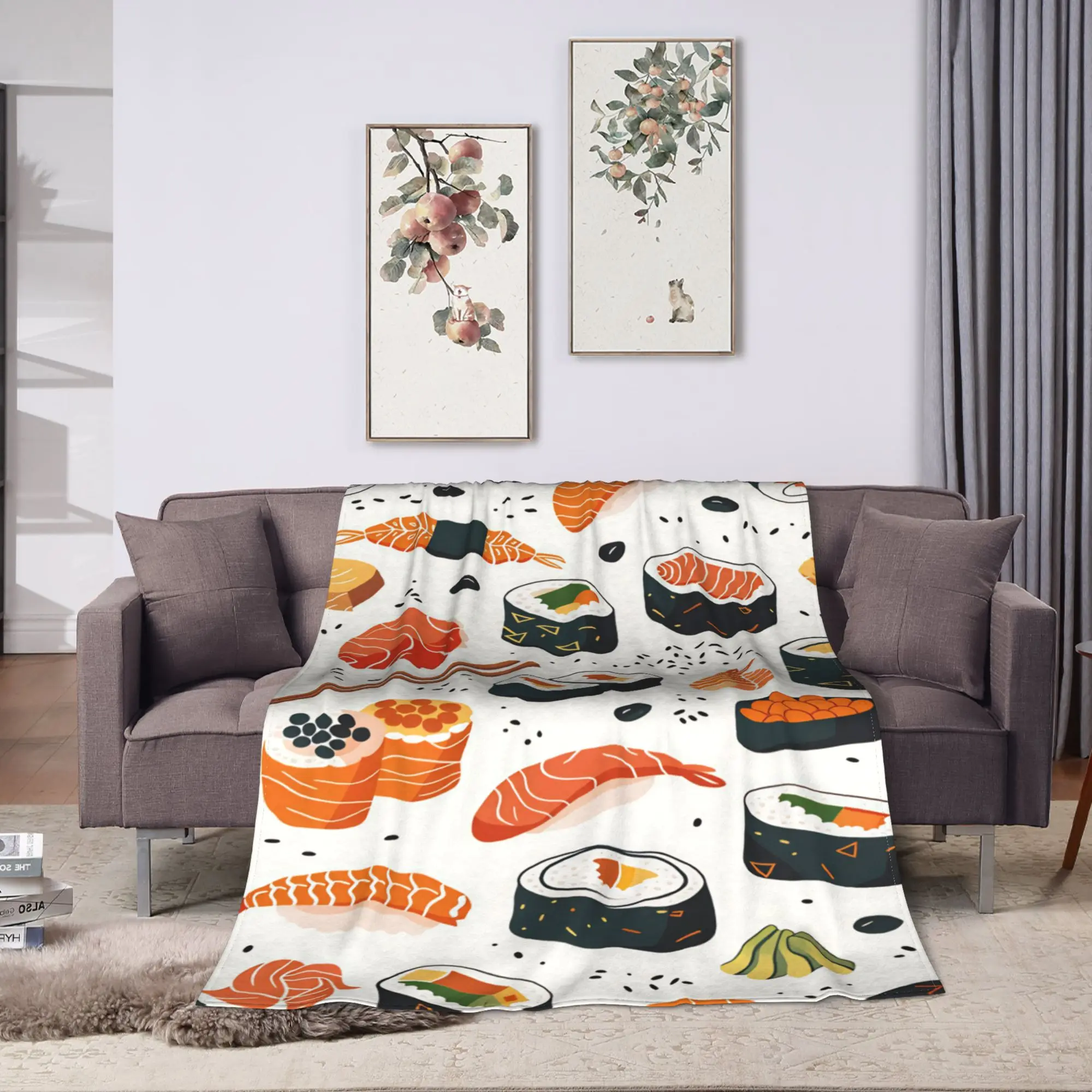 Hand Drawn Style Sushi Blankets Soft Comfy  Throw Blanket Spring Adults Child Living Room Plane Travel Bedspread