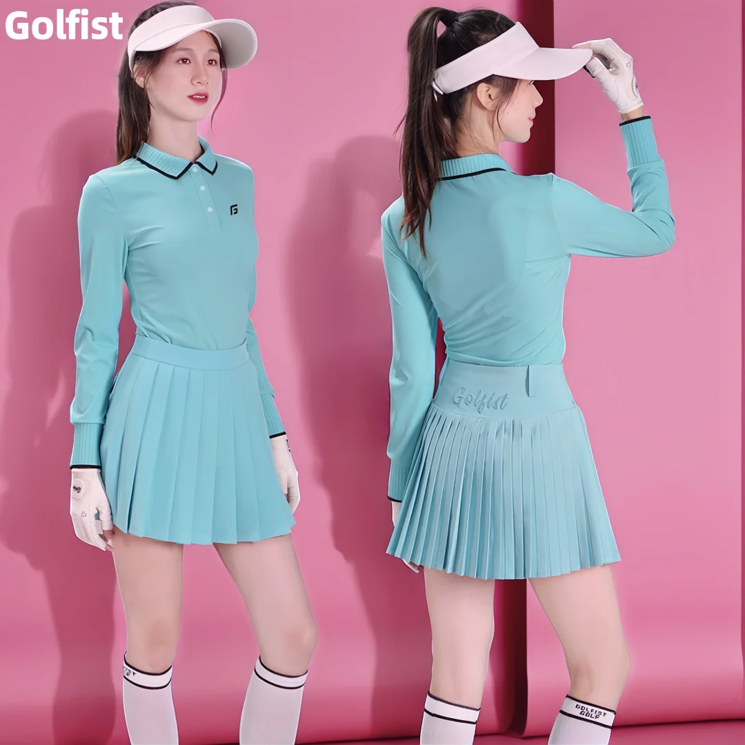Golfist Spring and Autumn Women's Long Sleeve Golf Women's Set High Elasticity T-shirt Collar Top Skirt Quick Drying Pants Skirt
