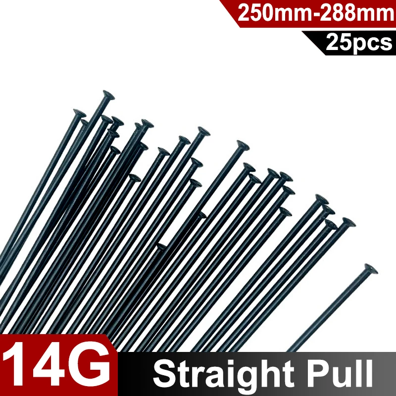 

25PCS Bicycle Spokes 14G 2.0mm Round Straight Pull Rays Black Steel MTB Bike Straight Head Spokes With Nipple Length 250-288MM