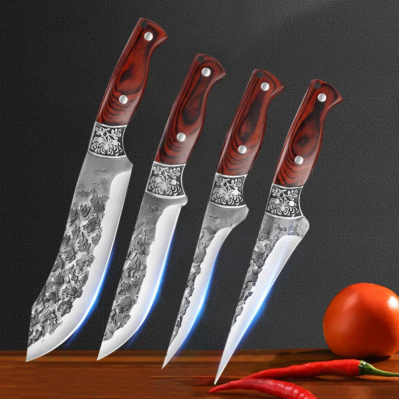 Kitchen Knives Cleaver Meat Cut Steak Fillet Fish Knife Butcher Boning Cleaver Handmade Blade Wood Handle Cooking Barbecue Knife