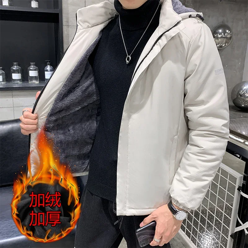 

Зимнее мужское флисовое утепленное теплое пальто, модная мужская куртка, ветрозащитная парка со съемным капюшоном, ветрозащитная уличная куртка на молнии