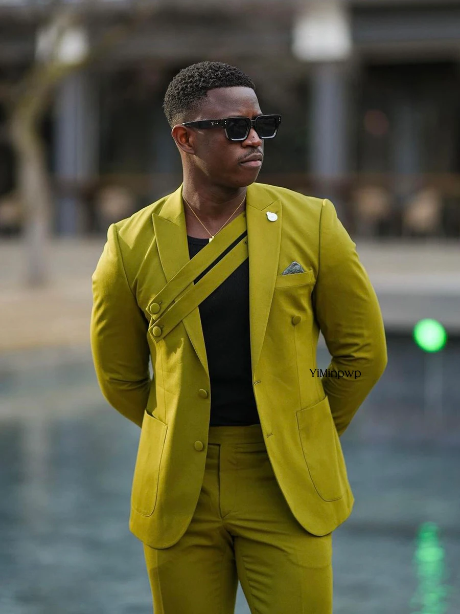 YiMinpwp Salie Groen Heren Pak Voor Man 2 Stuks Set Piek Revers Bruidegom Klassieke Gelegenheid Bruiloft Vakantie pak Tuxedo XS-5XL