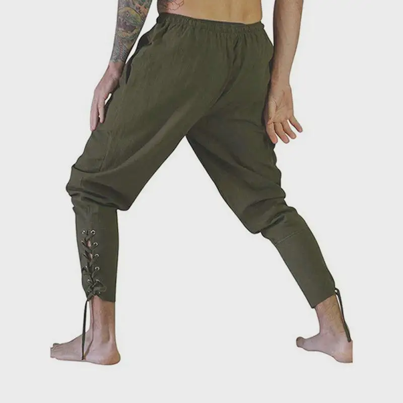

Men's Summer Casual Pants High Waist Wide Leg Zipper Closure Qui Dry Ankle Belted Medieval Pirate Sle Long Trousers