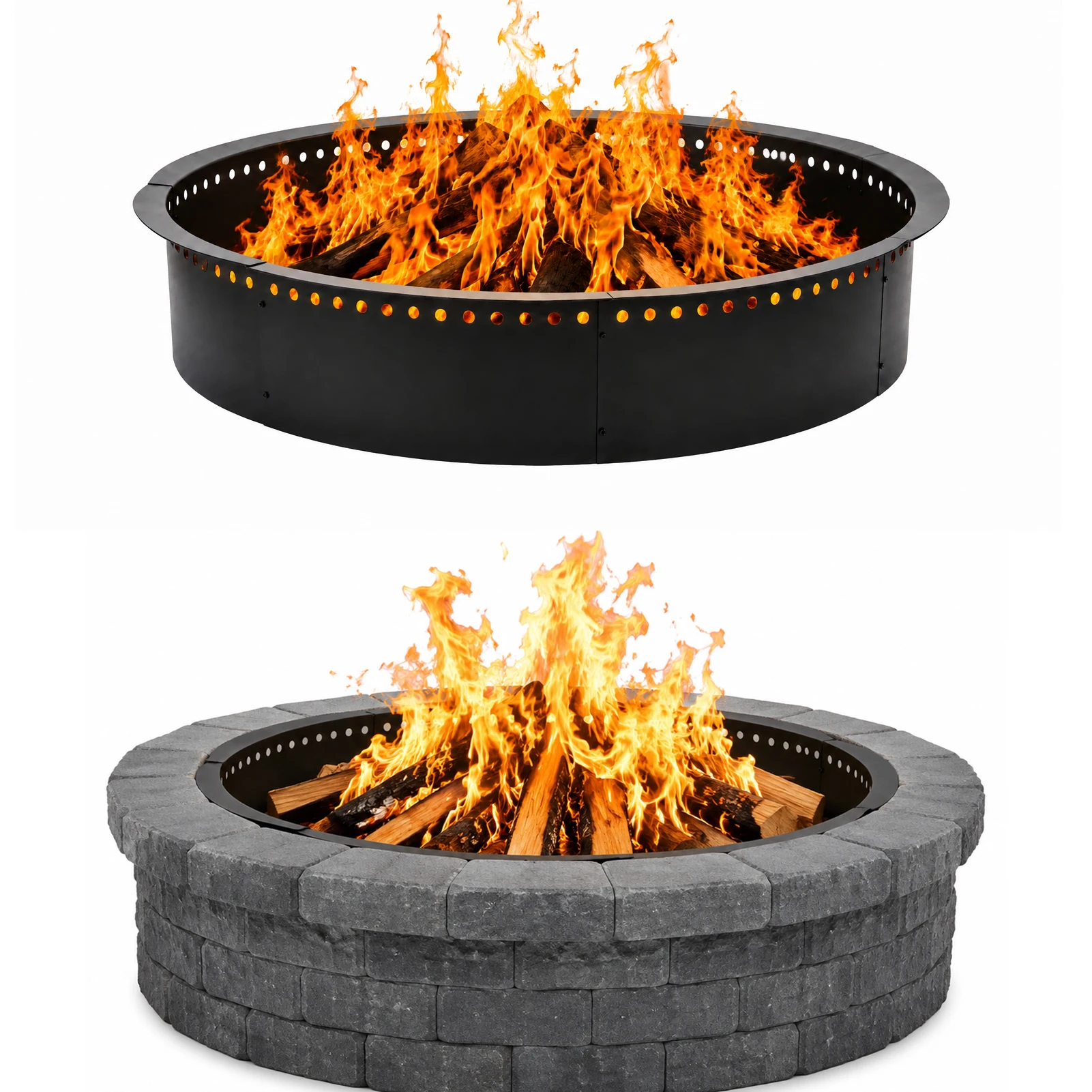 48 Inch Heavy-Duty Rust-Resistant Iron Fire Pit Ring Suitable for Backyard & Camping - Outdoor Fire Pit with Ventilation Holes Smokeless Tool-Free Assembly for Bonfire - Easy Assembly for Cleaner Burning