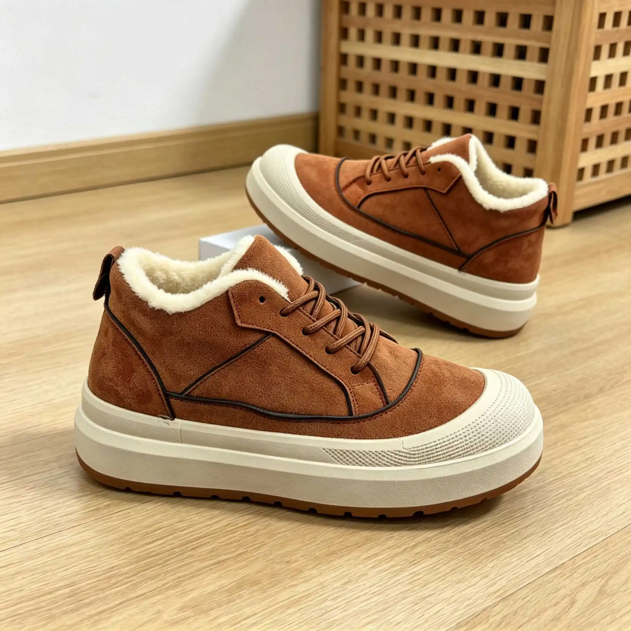 2026 Trend Women Platform Ankle Snow Boots Lace‑Up Suede Upper Warm Fluffy Fleece Lined Winter Casual Ladies Outdoor Daily Shoes
