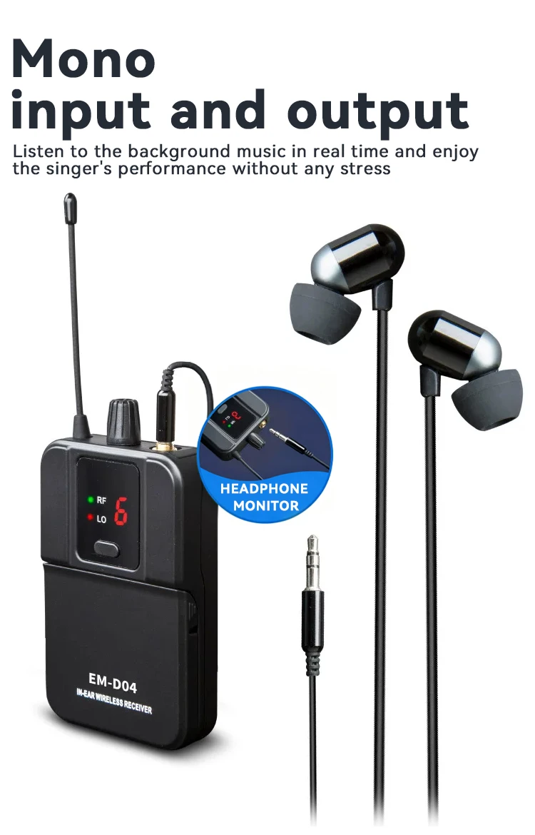 Paulkitson EM-D04 Drahtloses In-Ear-Monitoring-System Drahtloses Bühnen-Return-IEM UHF 4-Kanal 600-937MHz 4 Empfänger für Live-Bühnen – Detail 8