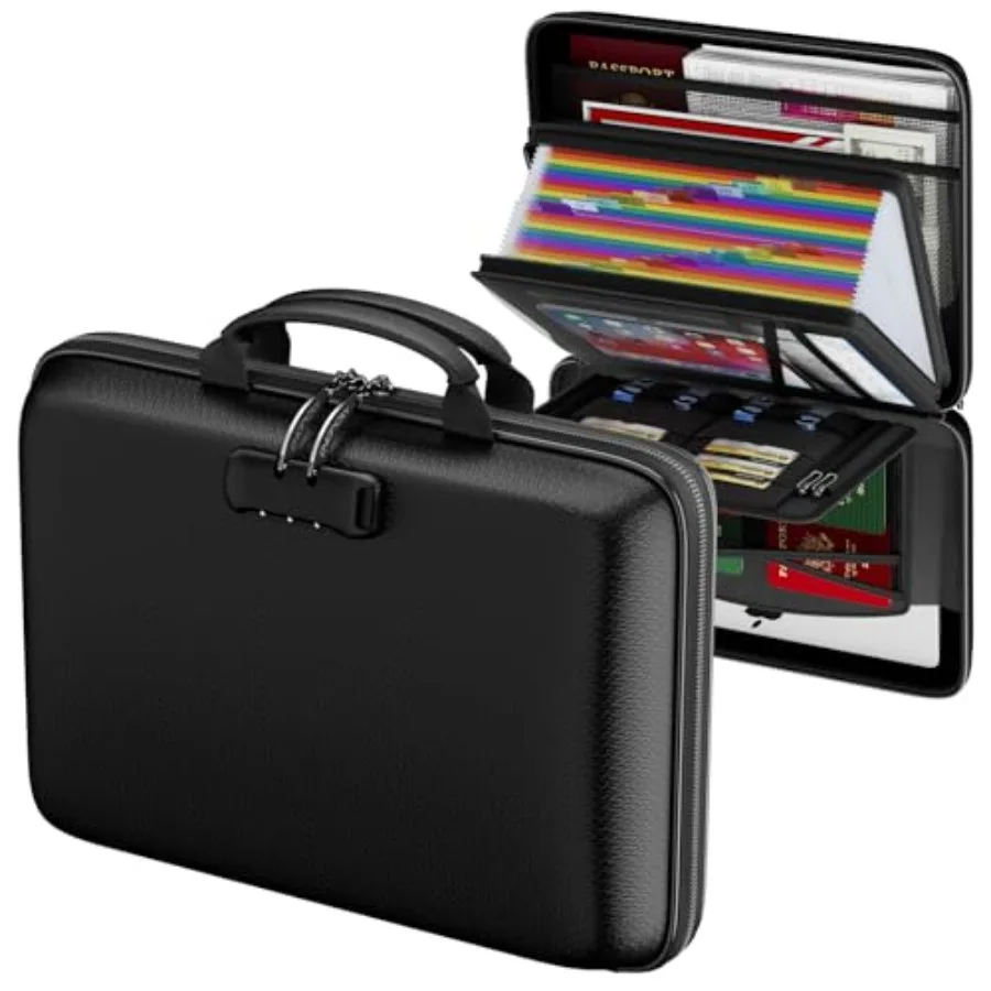 

Огнестойкий ящик для документов с замком, жесткий футляр, огнестойкий и водонепроницаемый органайзер для файлов с 25 карманами, папка-гармошка, портативный.