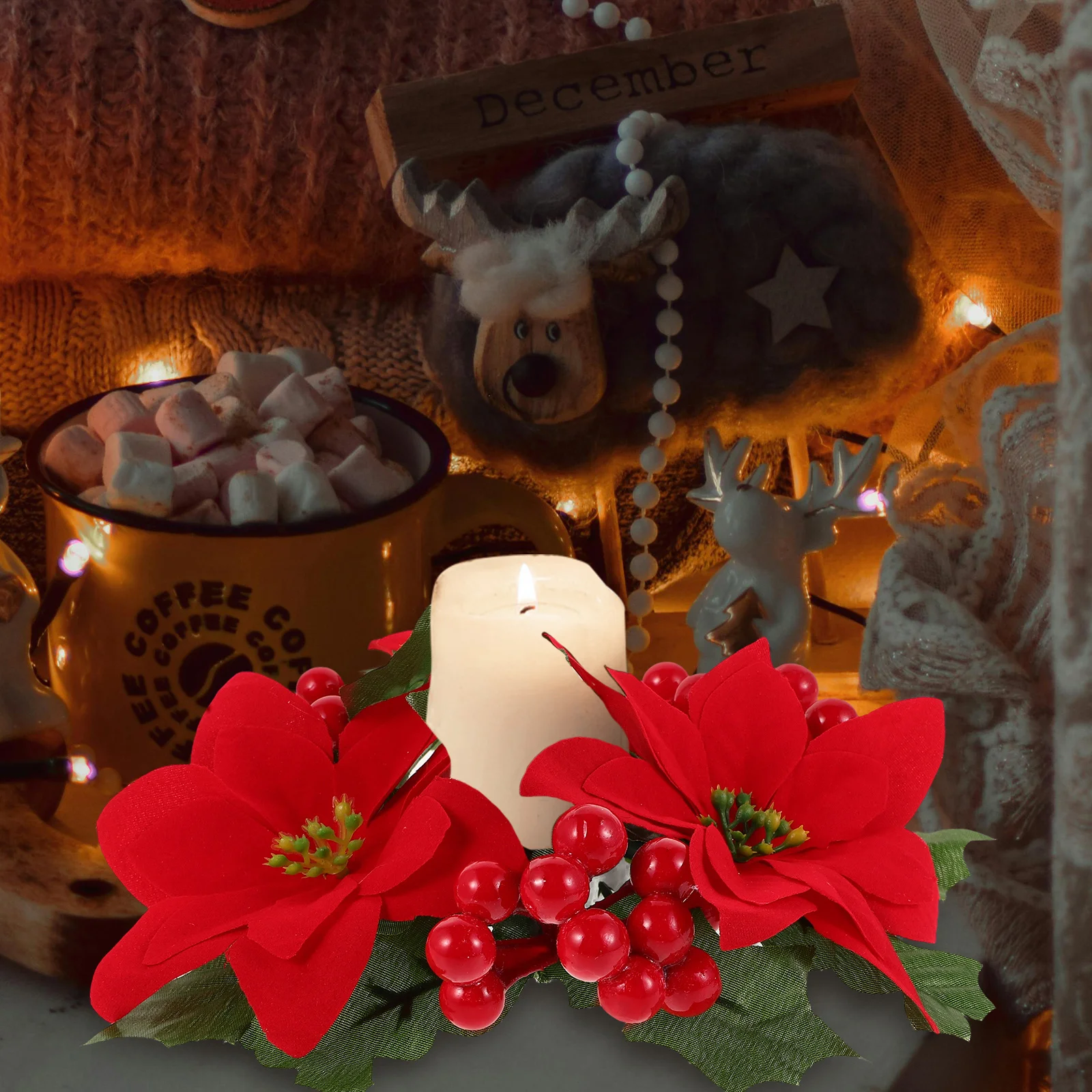 

Christmas Ring Mini Xmas Decorative Wreath Ring for Pillars Festive Desktop Decoration Home Table Centerpiece