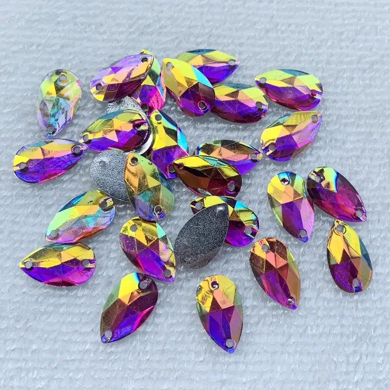 25pcs DIY 10*18mm Stones and AB crystals flat back Teardrop Resin Rhinestone applique Wedding decoration button Beads