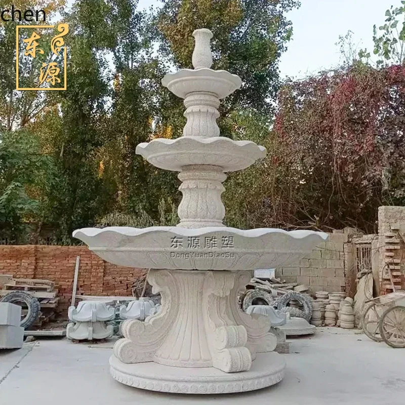 HYS rockery flowing water fountain gold hemp stone carved water bowl large water feature marble fountain lotus flower