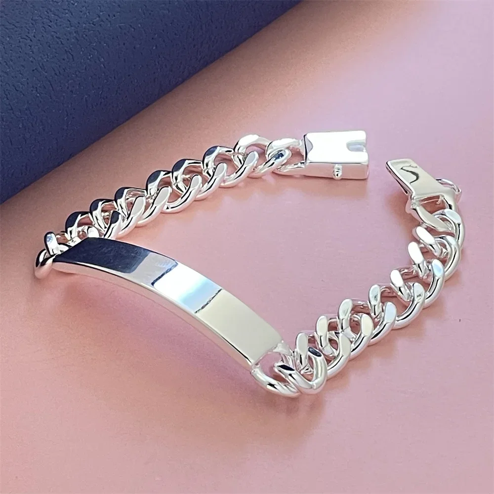 925 Sterling Silver Bracelet 10mm 8 inches Men\'s Sideways Cuban Chain Fashionable and Versatile Accessories