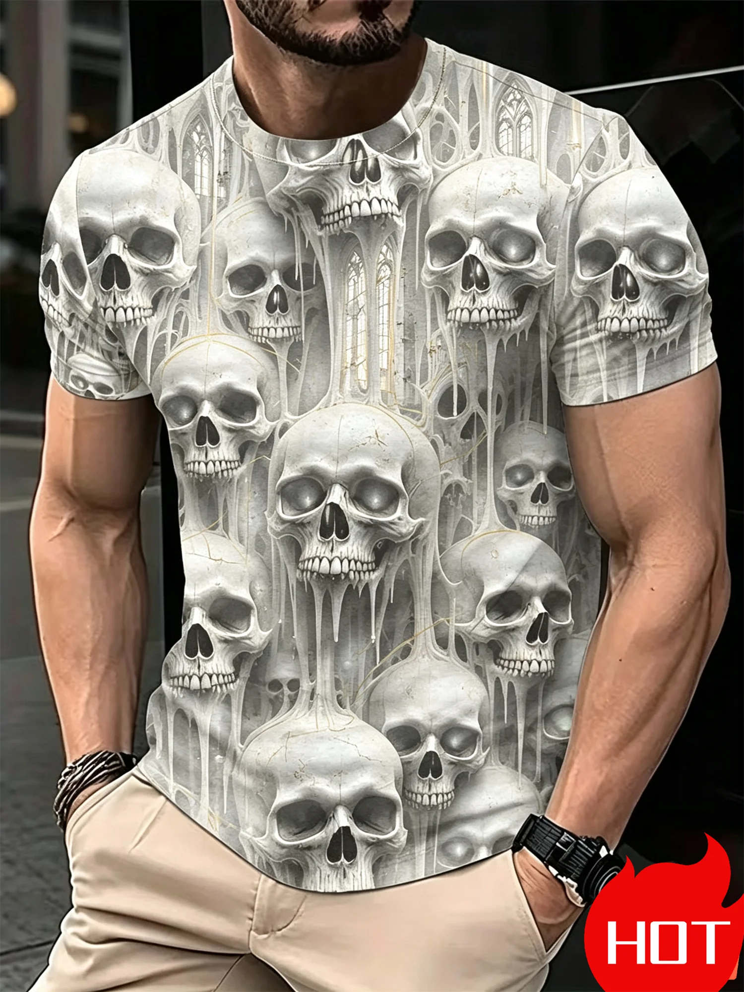 Cool Skull Graphic 3D Printed Men's T-Shirt Street Style Round Neck Fashion Casual Men's Oversized T-Shirt Hip Hop Unisex Tops