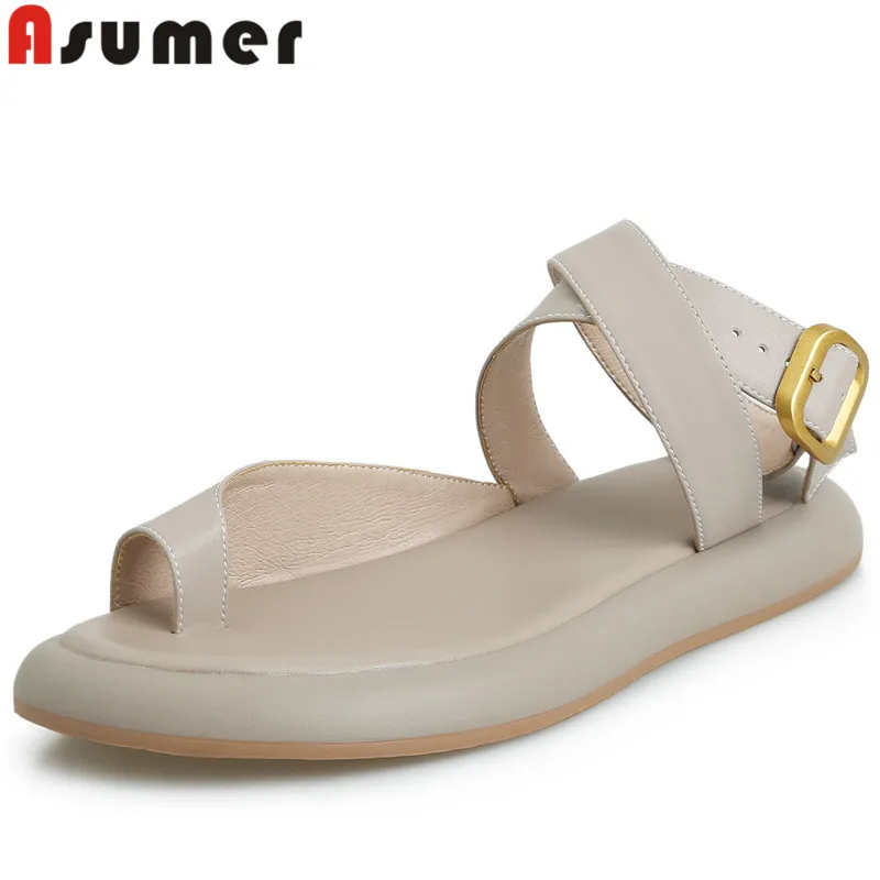 

Женские босоножки из натуральной кожи ASUMER, на платформе, повседневные сандалии на плоской подошве, с пряжкой и ремешком на пятке, лето 2024