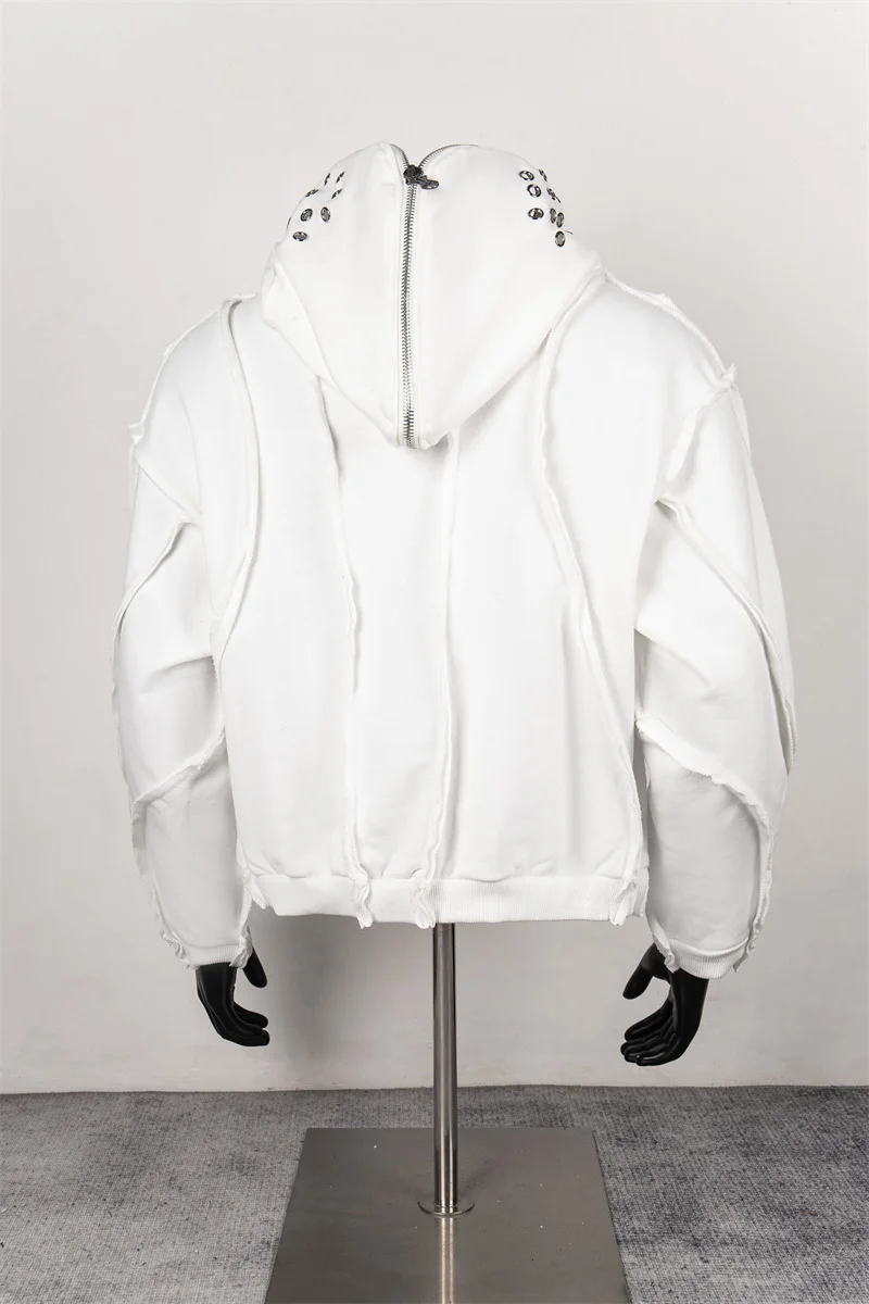 Thug Club وصل حديثًا سويت شيرت معدني مغسول بسحاب بالاكلافا نينجا بقلنسوة للرجال سترة ملابس الشارع الشهير #6