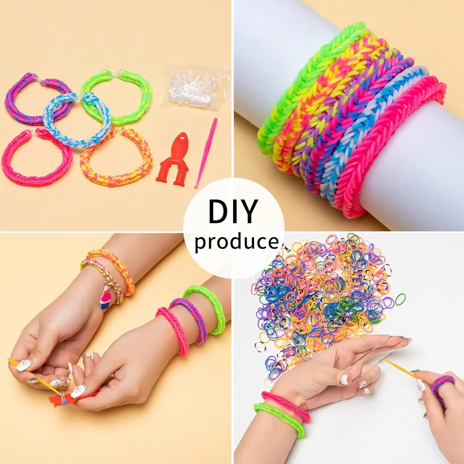 Features Colorful Rubber Bands DIY Craft Bracelet Kit Great Gift for Kids to Promote Fine Motor Skills Rubberband Bracelet Makin