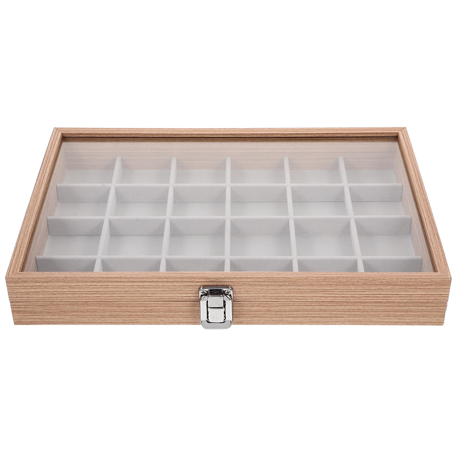 

Wooden Jewelry Box Clear Glass Lid For Earrings Rings Necklaces Storage Display Case Organizer Grid Tray Desktop Jewelry