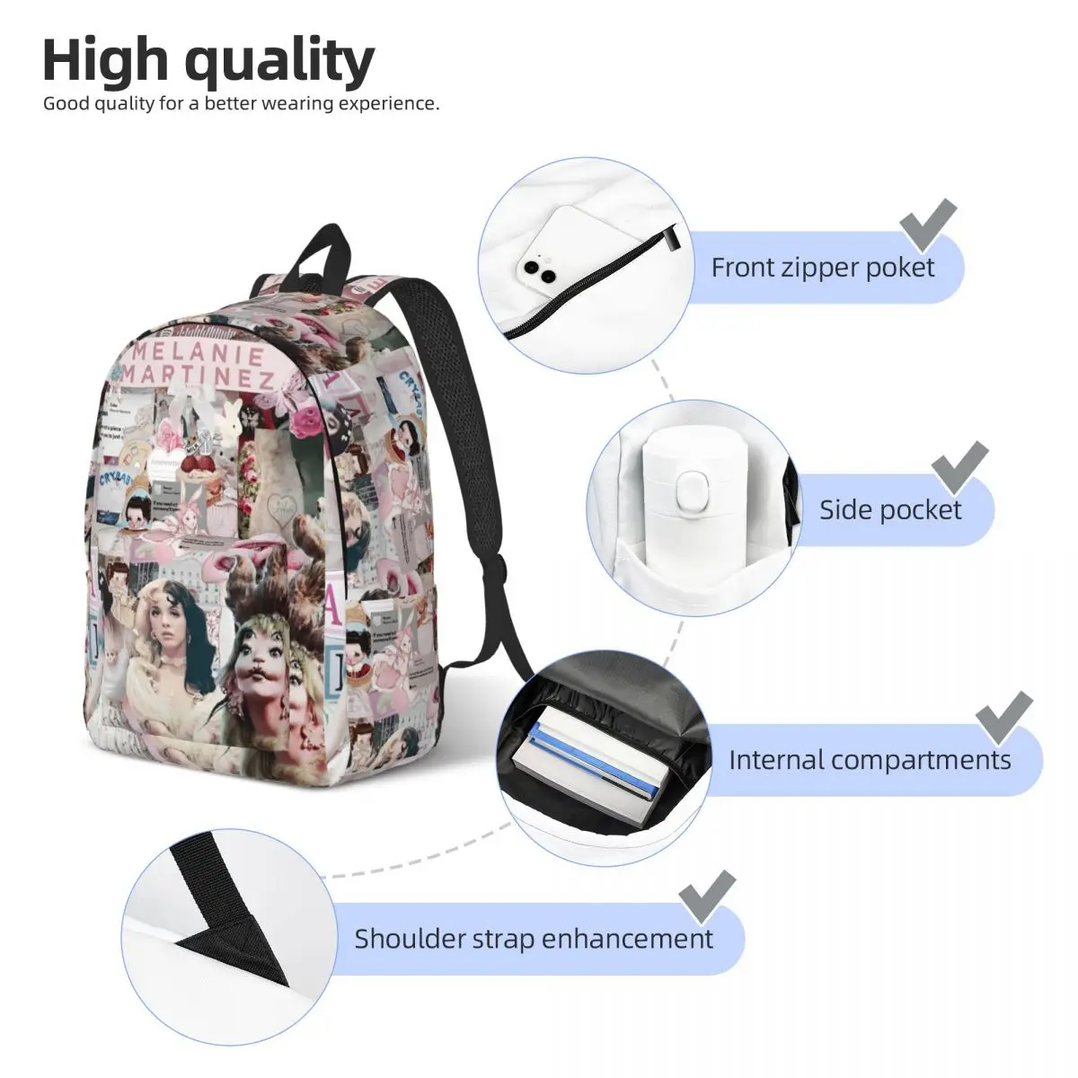 Melanie Martinez modèle sac à dos pour hommes femmes mode étudiant randonnée voyage sac à dos musique chanteur ordinateur portable sac à bandoulière en plein air