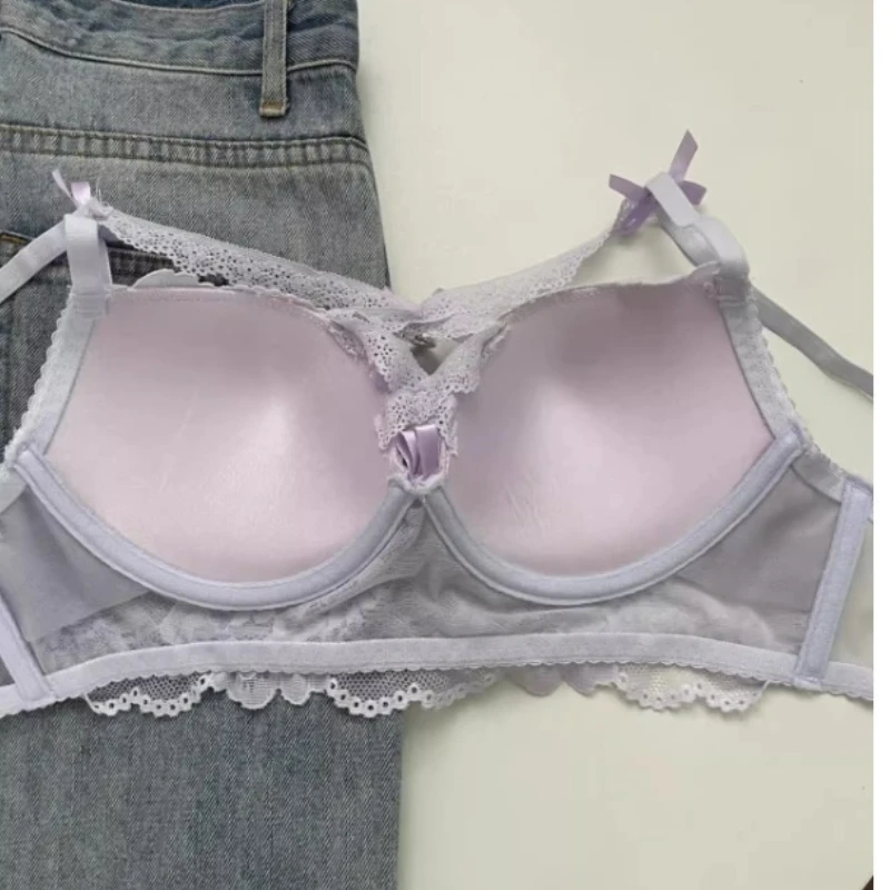 مجموعة ملابس داخلية MOYISU Kawaii على شكل قلب، نمط ملابس خارجية حمالة صدر من الدانتيل الأرجواني، محسن رفع الصدر Sml، بلوزة براليت بتصميم نقي مثير #6