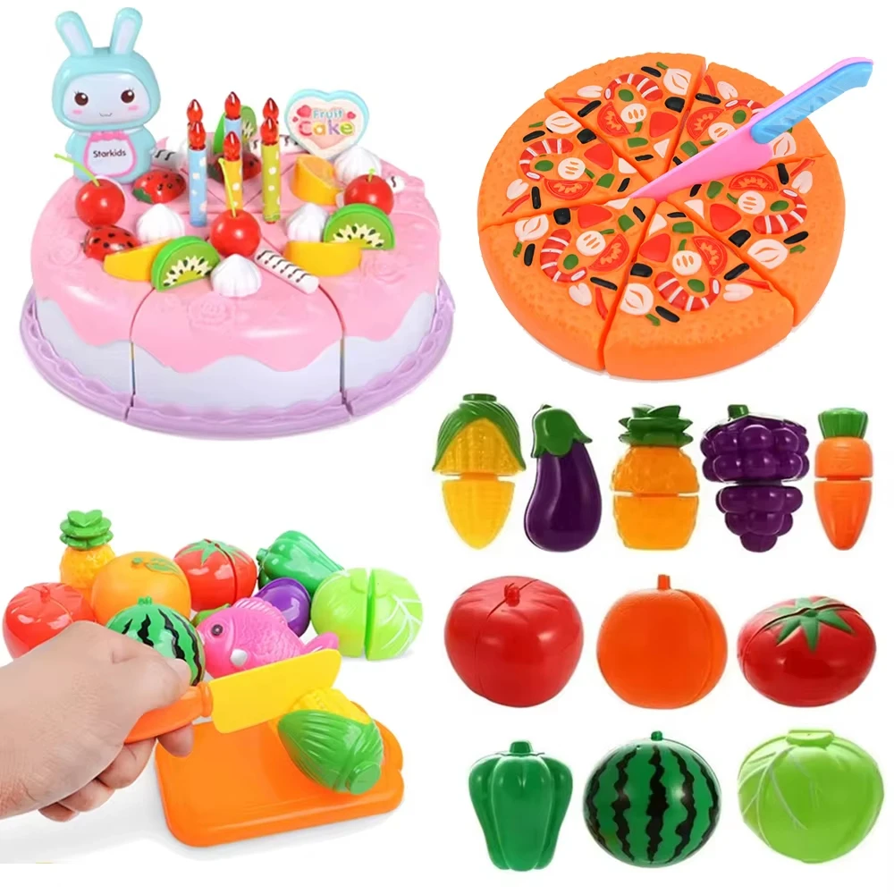 Schneiden Obst Gemüse Spielzeug Set Spiel Baby Kunststoff Lebensmittel Spielzeug Simulierte Küche Spielzeug Kinder Pretend Spielen Kuchen Spielzeug Mädchen Geschenke