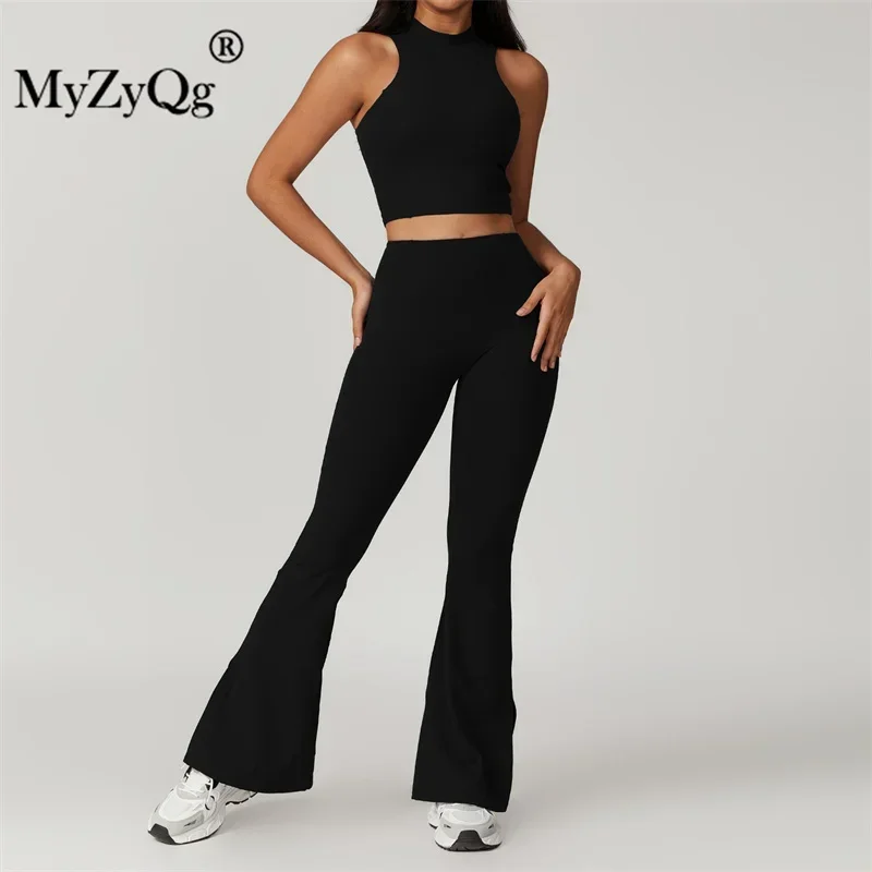 MyZyQg Women Yoga Vest Flared Pants Sets Sports Fitness Running Tank Top Pant Suit Fitness Running Clothes 2 Piece Sets Outfits