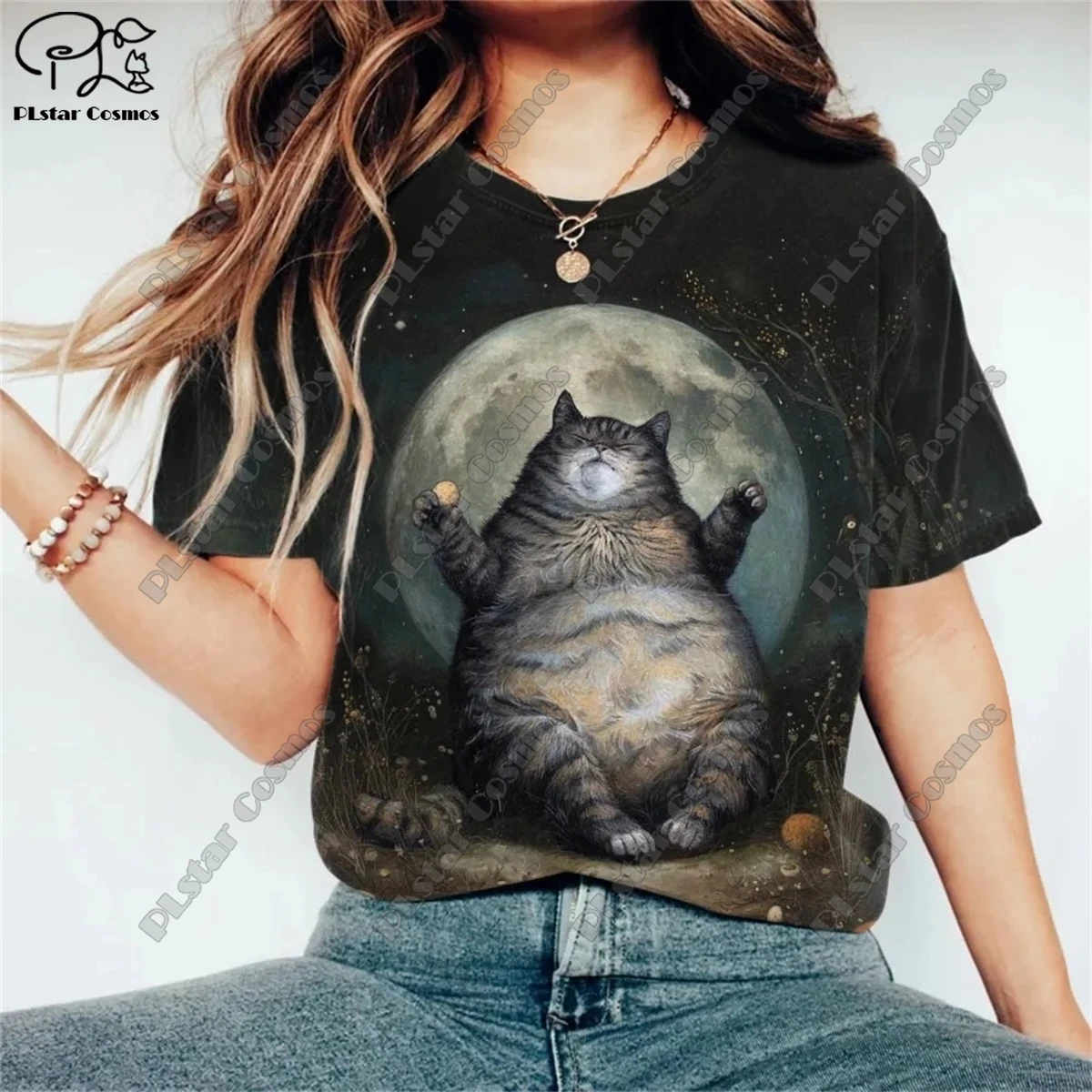 New Women's 3D Printing Series Cute Funny Kitten Pattern Art Print Casual Round Neck Short Sleeve T-Shirt Fashion M3