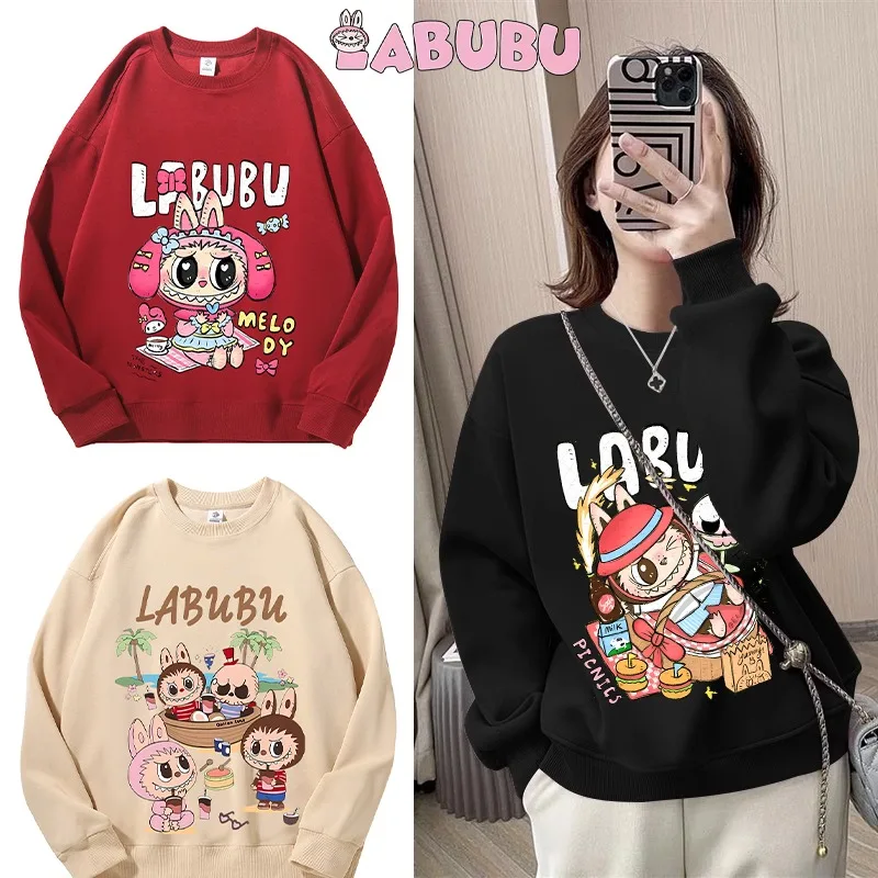 Labubu Adult Sweethearts Sweatshirts Cotton Cartoon Anime Graphic Print Warm Fashion Comfortable Sweatshirt Birthday Party Gifts