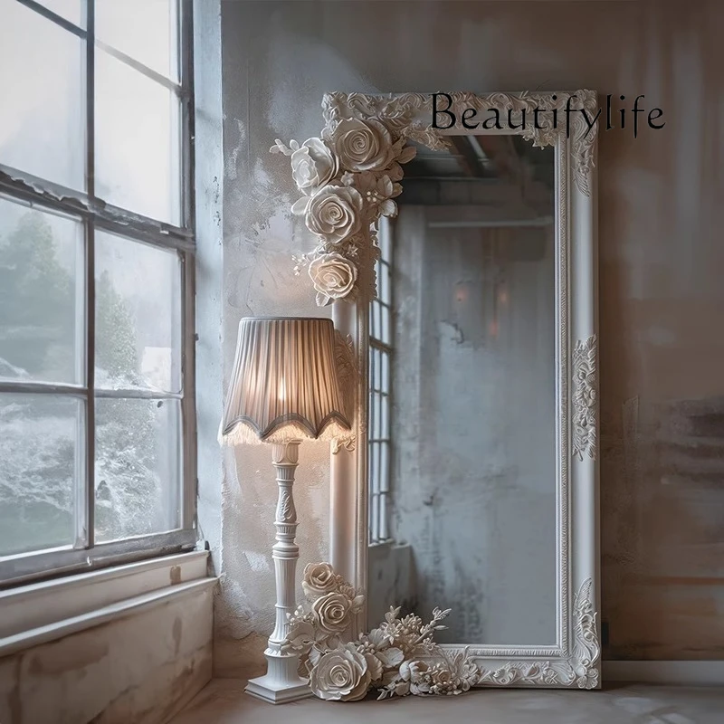 

French engraved full-length mirror, premium villa living room entry floor-to-ceiling mirror, bedroom cloakroom fitting mirror