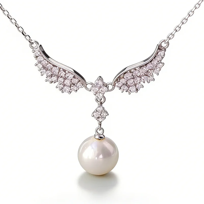 

Элегантное нежное ожерелье из стерлингового серебра 925 пробы с крильями ангела, модное креативное ожерелье с подвеской из искусственного жемчуга, цепочка принцессы на ключицу