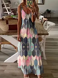 Summer casual print halter tank top dress Summer casual print halter tank top dress