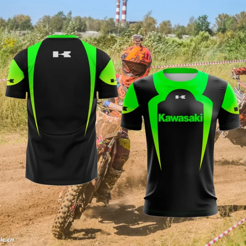 

Kawasaki's New 3D Printed T-shirt, Breathable and Quick Drying, Mountain Off-road Motorcycle Racing Sportswear
