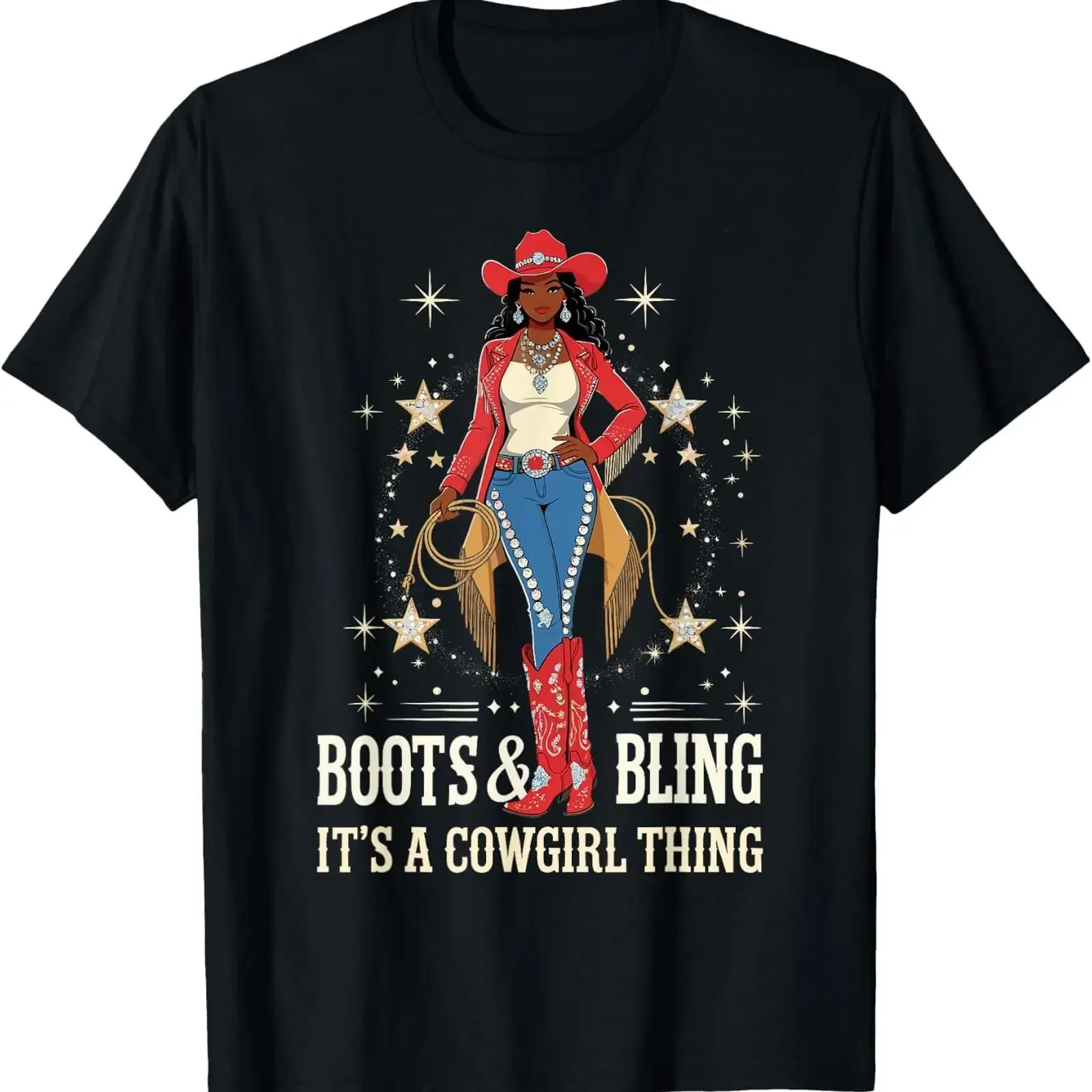 Stiefel und Bling It's Cowgirl Thing Western Country Melanin 4 T-Shirt Vintage gewaschene Designerkleidung Unisex Herrenmode