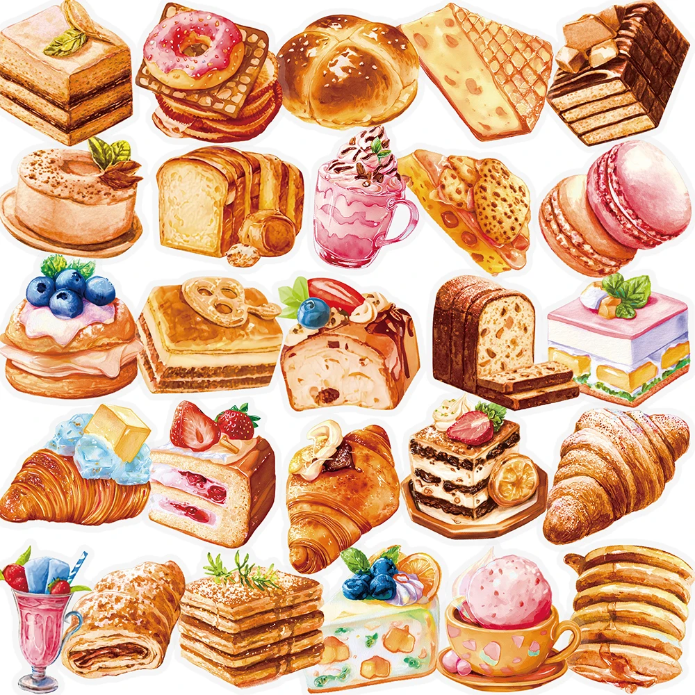 

10/30/56pcs Transparent Cartoon Dessert Shop Stickers Bread Cake Doughnut Sticker Fridge Phone Luggage Creative Graffiti Decals