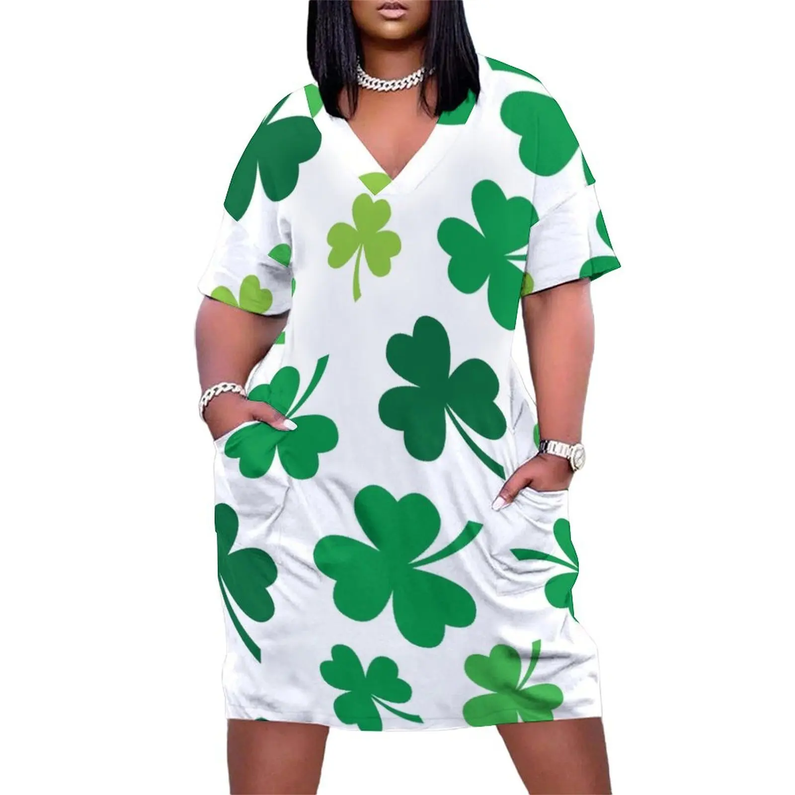 

Irish Shamrocks All Over Loose Pocket Dress Woman fashion summer dress daily