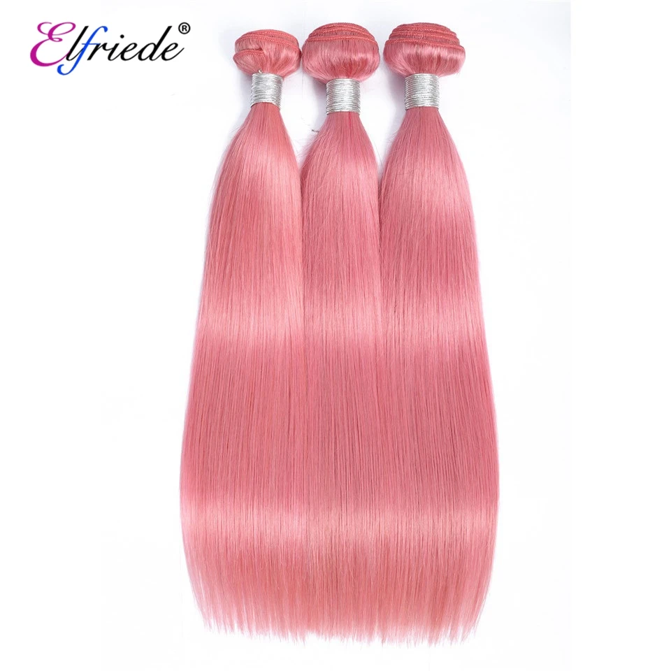 Elfriede Light Pink Straight Human Hair Bundles 100% Remy Human Hair Extensions Brazilian 3/4 Bundles Deals Human Hair Wefts