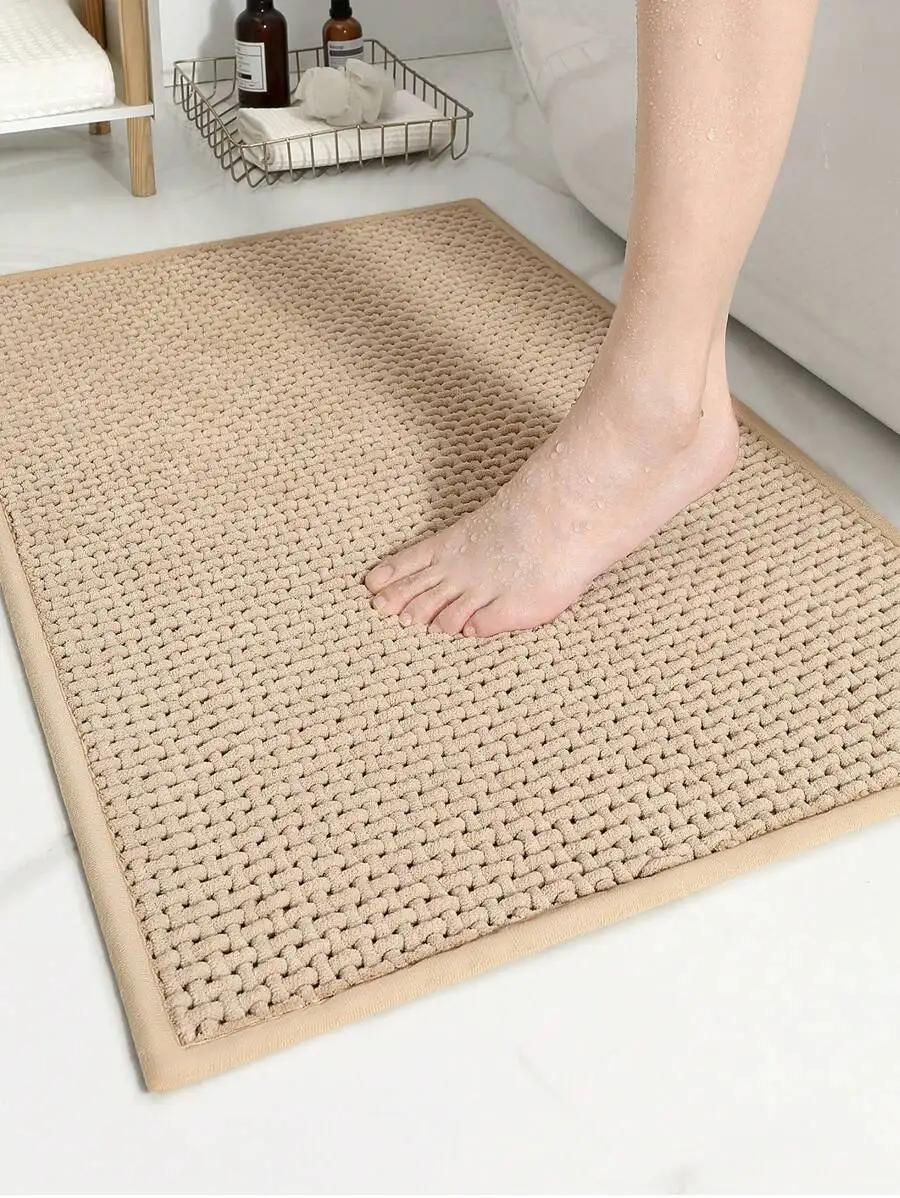 

1pc Soft Chenille Bath Mat 19x31 Inch, Absorbent Non-Slip Plush Rug for Bathroom Shower Tub