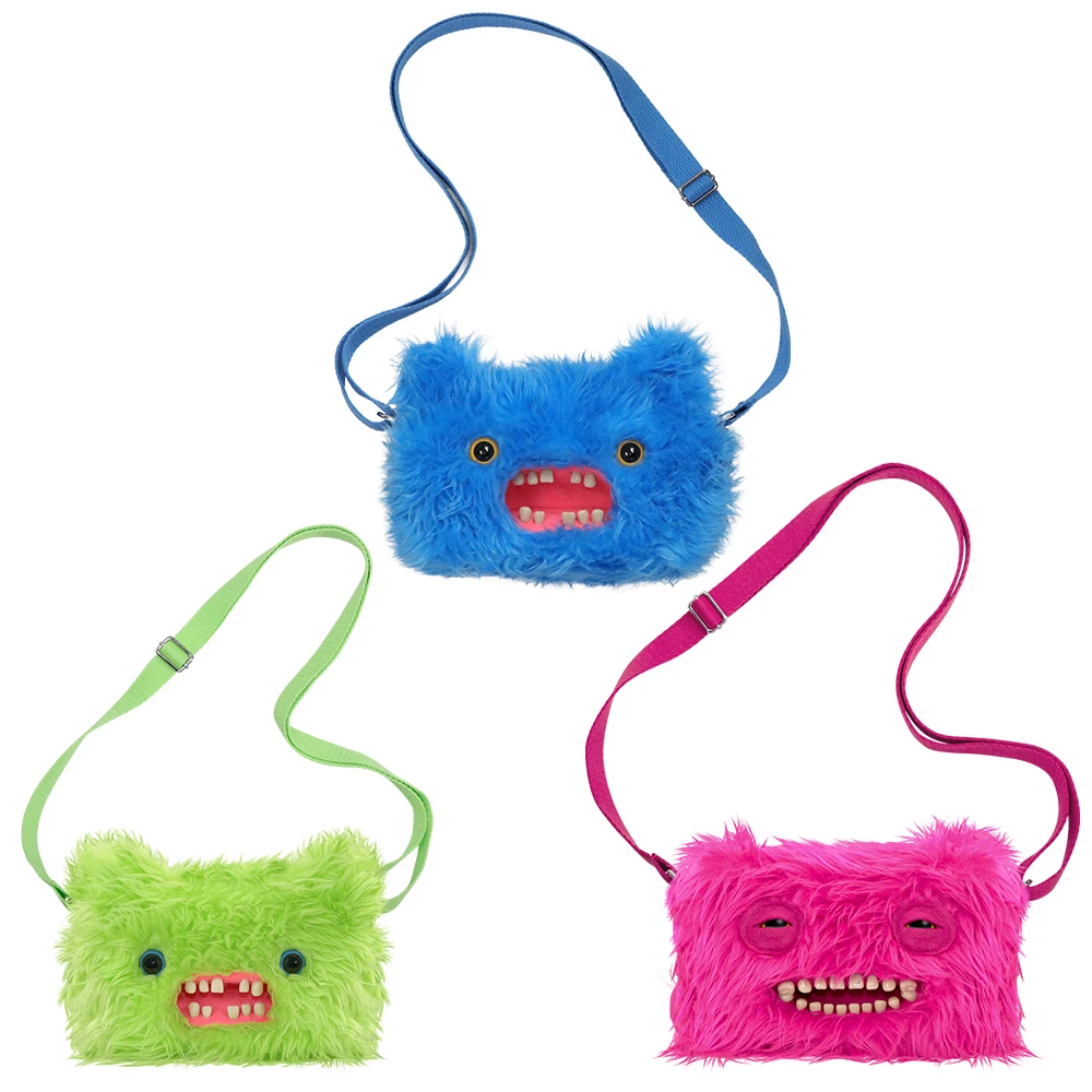 

Fuggler Plush Crossbody Bag Big Head Ugly Tooth Monster Furry Animal Purse Backpack Wallet with Chain Strap Great Birthday Gift