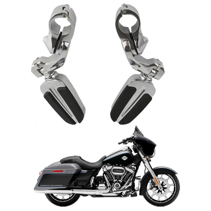 

For Harley Road Street Electra Glide Motorcycle Acsessories Accessory Foot Pegs Rests & 1.25" Short Angled Adjustable Mount